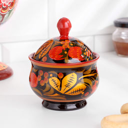 Сахарница дерево хохлома «Ягодка клубника»