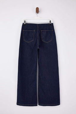 Koyu Mavi D_K_ML_ Kemer Detayl_ Normal Bel %100 Pamuk Wide Leg Jeans TWOSS26JE00020 - Trendyolmilla фото 6