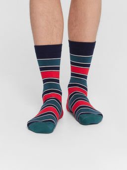 Цена за 5 пар! Носки мужские в полоску т.синий /малахит 025K-2498