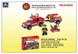 Конструктор "KAZI" 143 дет. "Пожарная машина с прицепом, компрессором и фигуркой" (8055) в коробке (р)
