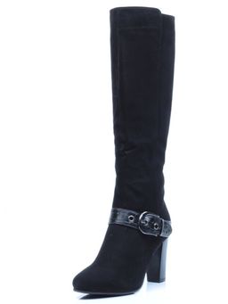 02-MB051-211M BLACK Сапоги зимние женские (натуральная замша, натуральный мех (еврозима))