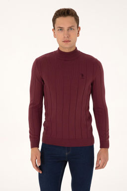 Erkek Slim Fit Yar_m Bal_k__ Yaka Bordo Kazak - U.s. polo assn фото 3