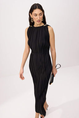 Siyah Duz Shift Bisiklet Yaka Standart Kol Kolsuz Maxi Pilise Orme Elbise TWOSS26EL00502 - Trendyolmilla фото 2