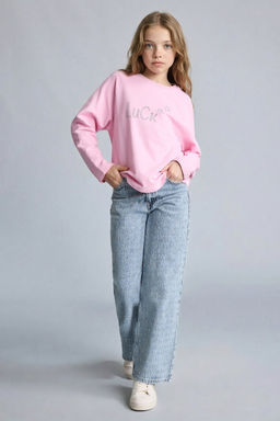 Oversize Geni_ Kal_p Bisiklet Yaka Ta_l_ Sweatshirt K_z _ocuk - Defacto фото 2