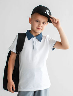 Футболка Поло д/м,кор.рук., цвет белый-серый, 100% х/б - 5+ фото 2