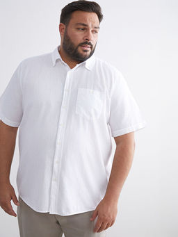 B?y?k Beden Regular Fit K?sa Kollu Keten Kar???ml? Erkek G?mlek