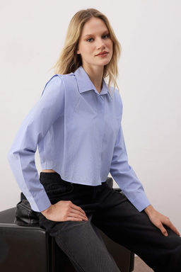 Mavi Kollar? Vatkal? Tasl? Crop Dokuma Gomlek TWOSS24GO00041