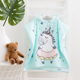 Полотенце - пончо детское махровое «Крошка Я. Единорог», 60×120 см, хлопок 100%, голубое