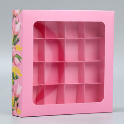 Цена за 5 шт. Коробка для конфет, кондитерская упаковка, 16 ячеек От всего сердца, 18.9?18.9?3.8 см