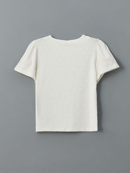 Bisiklet Yaka Dokulu K?z ?ocuk Ti??rt