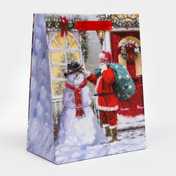 Цена за 2 шт. Пакет подарочный новогодний ламинированный Снеговик с Сантой,18?23?10 см