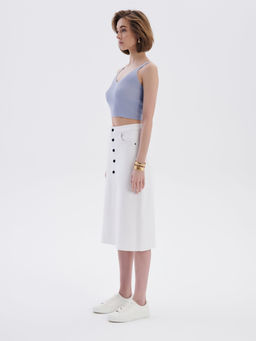 CONTE CON-651 Белая джинсовая юбка-midi на пуговицах с необработанным краем white