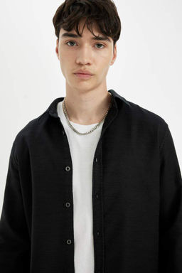 Рубашка Slim Fit из хлопка с длинными рукавами - Defacto фото 4