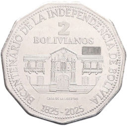 Монета 2 боливиано 2025 года Боливия 200 лет Независимости