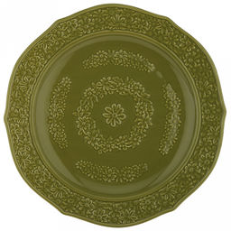 "Русское поле" Тарелка мелкая фарфоровая д250мм, h25мм, волнистый край, фактурный глянец, зеленый, в коробке (Китай)