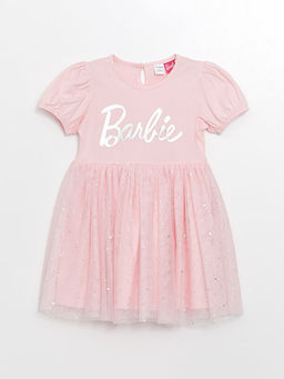 Bisiklet Yaka K?sa Kollu Barbie Bask?l? K?z Bebek Elbise