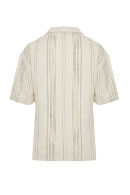 Ekru Cizgili Regular Fit Yar?m Pat Gomlek TMNSS24GO00045