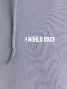 Худи мужское серое с принтом и надписью "world race"