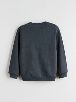 Bisiklet Yaka Bask?l? Erkek ?ocuk Sweatshirt