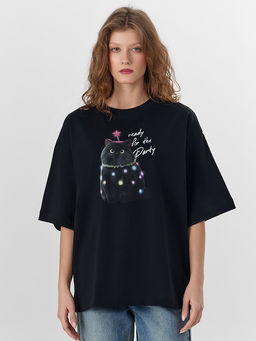 Футболка женская черная с новогодним принтом