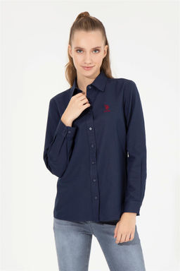 Женская темно-синяя рубашка с длинным рукавом, базовая - U.s. polo assn фото 8