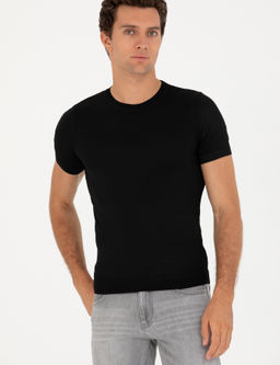 Siyah Slim Fit Bisiklet Yaka Triko T-Shirt