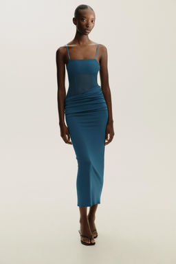 LONG CONTRAST TULLE DRESS