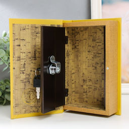 Шкатулка книга-сейф «Чёрный кот с ландышами в вазе», дерево, искусственная кожа, 21×13×5 см