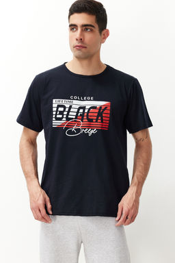 Lacivert Regular Fit Bask?l? Orme Pijama Tak?m? TMNSS24PT00038 - Trendyolmilla фото 3