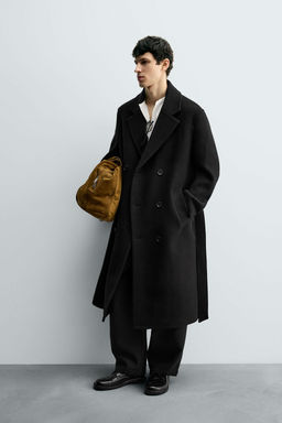DOUBLE-BREASTED WOOL BLEND COAT WITH BELT - Zara фото 4