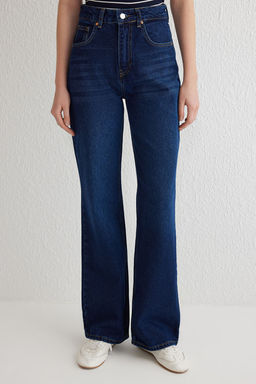 Koyu Mavi Yuksek Bel Wide Leg Jeans TWOSS25JE00117 - Trendyolmilla фото 3