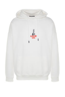 TRENDYOL MAN Ekru Oversize/Genis Kesim Kapusonlu Uzun Kol Basketbol Bask?l? Sweatshirt TMNAW24SW00005 - Trendyolmilla фото 7