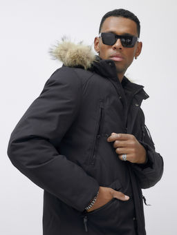 Парка мужская зимняя удлиненная с мехом черного цвета 606_1Ch - Mtforce фото 12