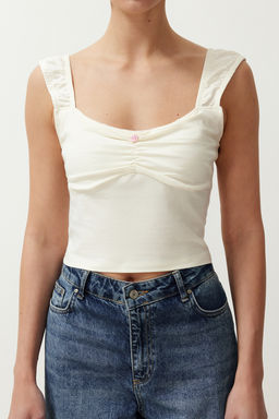 Ekru Carmen Yaka Fitted/Vucuda Oturan Dusuk Kol Buzgu/Drape Detayl? Orme Bluz TWOSS24BZ00500 - Trendyolmilla фото 5