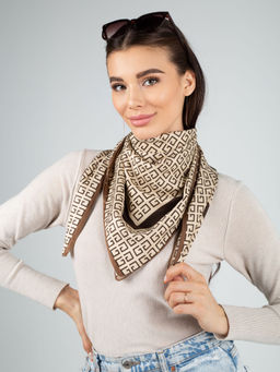 Платок на голову, с абстракцией MAGROM, бежевый, 90 х 90 см, из искусственного шелка