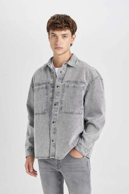 Джинсовая рубашка оверсайз с длинными рукавами - Defacto фото 3