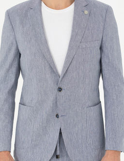 Koyu Mavi Ex. Slim Fit Keten Kar___ml_ Ceket