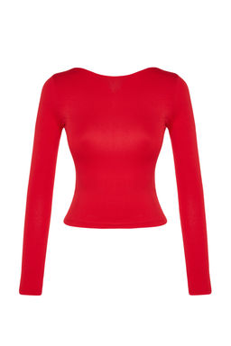 K?rm?z? Pamuklu Esnek S?rt Dekolteli Fitted/Vucuda Oturan Esnek Bluz TWOAW24BZ00160