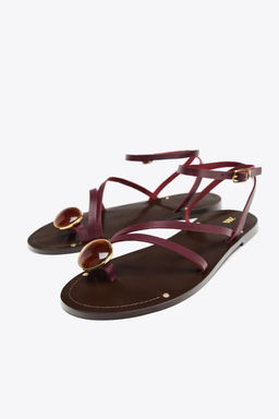 FLAT LEATHER SANDALS WITH STRAPS AND DECORATION - Zara фото 14