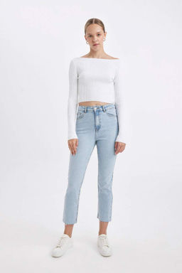 Джинсовые брюки Mary с прямыми штанинами и высокой талией, длиной до щиколотки, потертые - Defacto фото 5