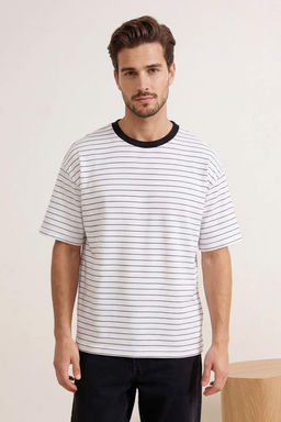 Beyaz Oversize/Genis Kesim Cizgili Ottoman T-Shirt TMNSS26TS00008 - Trendyolmilla фото 2
