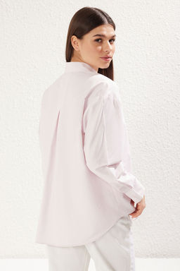 TRENDYOLMILLA Ekru Yakas? Tas Detayl? Oversize Dokuma Gomlek TWOAW24GO00168  фото 11