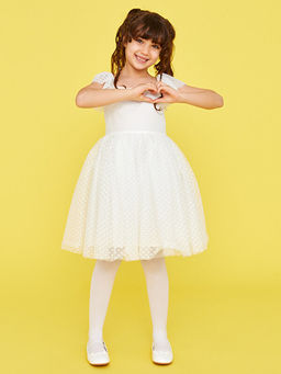 Kare Yaka Kendinden Desenli K?sa Kollu K?z ?ocuk Elbise - Waikiki фото 2