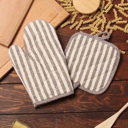 Набор кухонный «Доляна. Полоса»: коричневый, варежка-прихватка 25×17 см, прихватка 17×17 см, 50% п/э, 50% хлопок