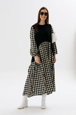 Платье NIKVA н717-2 чёрный+беж гусиная лапка