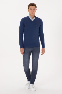 Erkek Slim Fit V Yaka _ndigo Basic Kazak - U.s. polo assn фото 4