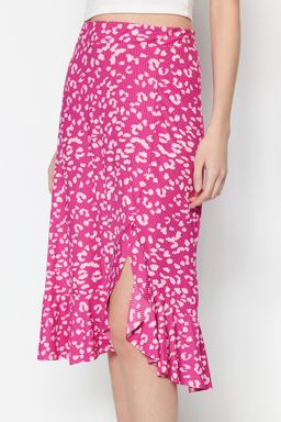 TRENDYOLMILLA K?rm?z? Bask?l? Buzgu Detayl? ve Volanl? Yuksek Bel Esnek Etek TWOSS21ET0029 фото 4