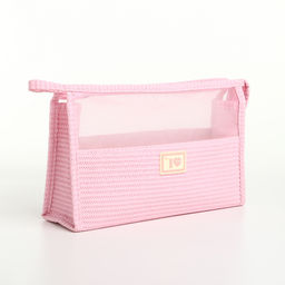 Косметичка на молнии, треугольная, с сеткой, розовая