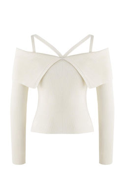 Bordo Premium Iplik/Ozel Iplik Carmen Boyundan Ask?l? Triko Kazak TWOAW26KZ00076 - Trendyolmilla фото 19