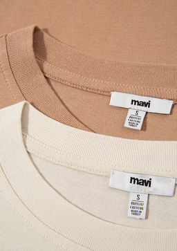 2li Kad?n Basic Tisort - Mavi фото 9